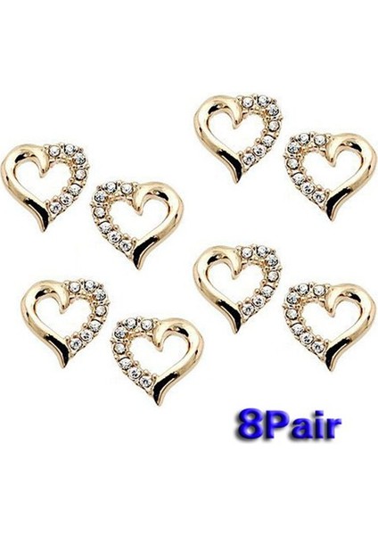 8 Adet x 1 Çift Altın Kaplama Elmas Kalp Şeklindeki Güzel Küpeler Kulak Saplama + Anahtarlama (Yurt Dışından)