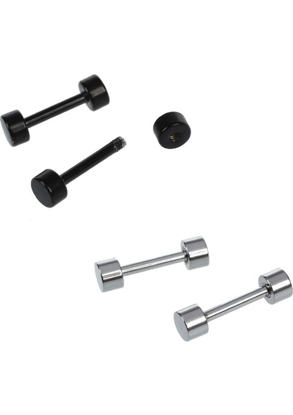 2 Çift Erkek Karşılıklı Titanyum Çelik Kulak Saplama Küpe 3mm Gümüş Renk ve 4mm Siyah (Yurt Dışından) fiyatları