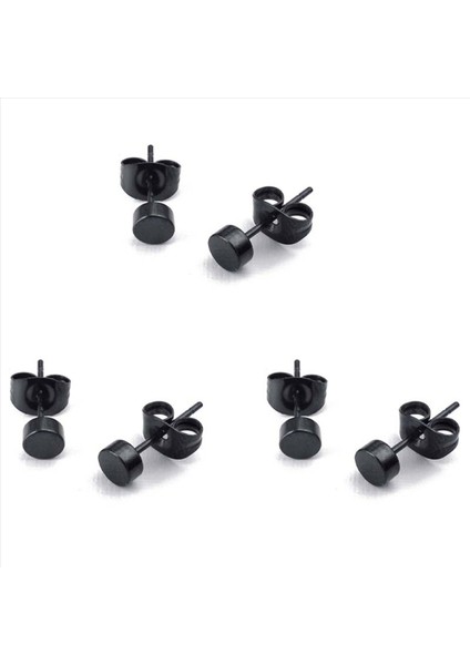 3mm Yuvarlak Kulak Saplamaları 6pcs (3 Çift) - Paslanmaz Çelik - Erkekler Için - Renk Siyah - Hediye Çantası ile (Yurt Dışından)