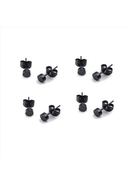 3mm Yuvarlak Kulak Saplamaları 8pcs (2 Çift) - Paslanmaz Çelik - Erkekler Için - Renk Siyah - Hediye Çantası ile (Yurt Dışından)