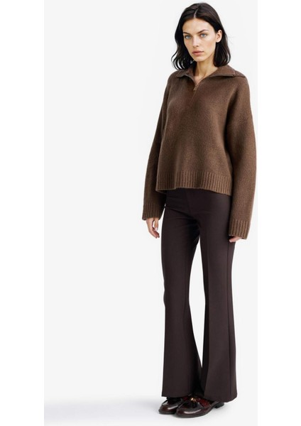 Oversize Geniş Kalıp Yarım Fermuarlı Dik Yaka Triko Kazak fiyatları