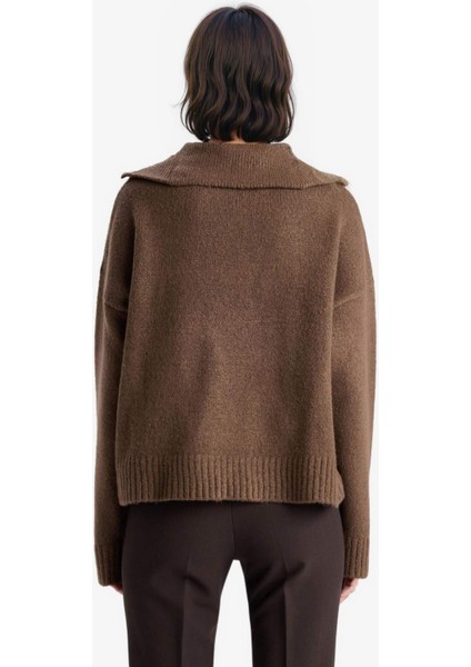 Oversize Geniş Kalıp Yarım Fermuarlı Dik Yaka Triko Kazak fırsatları