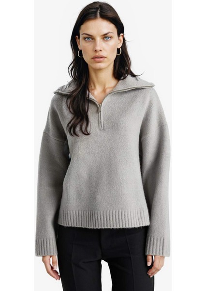 Oversize Geniş Kalıp Yarım Fermuarlı Dik Yaka Triko Kazak A8180AX25WN fiyatları