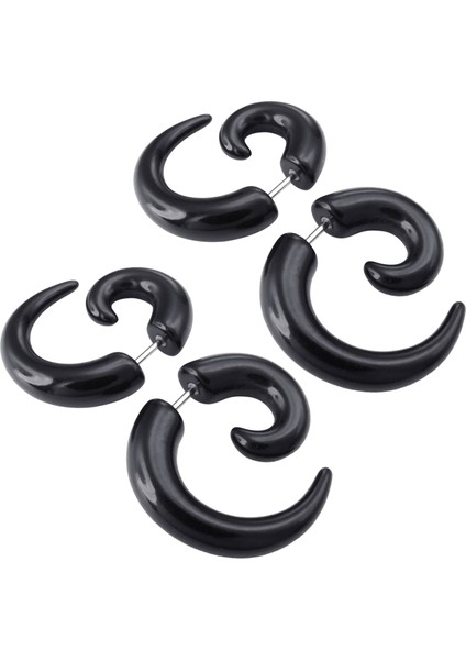4x Mücevherler Korna Pençe Saplama Küpe Hilekçi Kulak Tapaları Ölçer Illüzyon Tüneli Siyah (Hediye Çantası Ile) (Yurt Dışından)