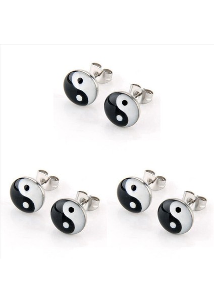 3 Çift Yuvarlak Pim Sembolü Yin ve Yang 10MM Küpeler (Yurt Dışından)