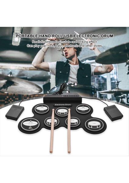 Müzik Drums El Rulo USB Silikon Davul Taşınabilir Uygulama Davulları Kiti 7 Pad Kiti Stripts Surding Pedalını (Yurt Dışından) fiyatları