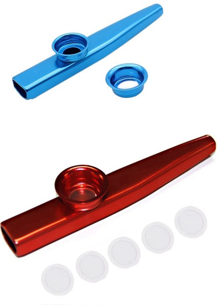 Kazoo Alüminyum Alaşımlı Metal 5 Adet Flüt Diyaframı Mavi ve Mirliton Kırmızı Membranlı Alüminyum Alaşımından Yapılmış (Yurt Dışından)