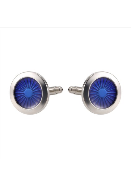 1 Çift Moda Manşetler Yuvarlak Gözler Gömlek Kolkukları Manşet Bağlantıları Erkek Elbise Iş Düğün Hediyesi Mevcut (Gümüş+Mavi) (Yurt Dışından)