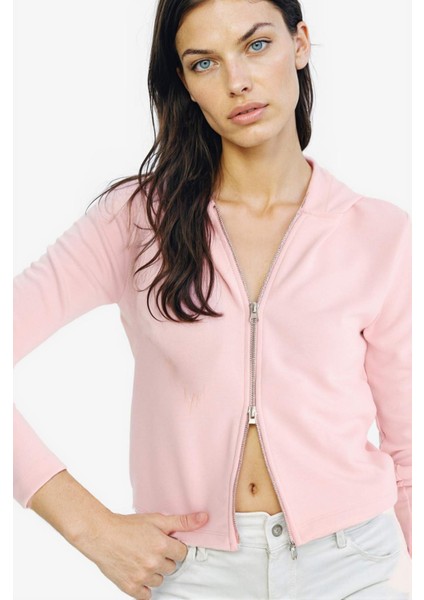 Slim Fit Dar Kesim Kapüşonlu Modal Fermuarlı Sweatshirt F7651AX25AU