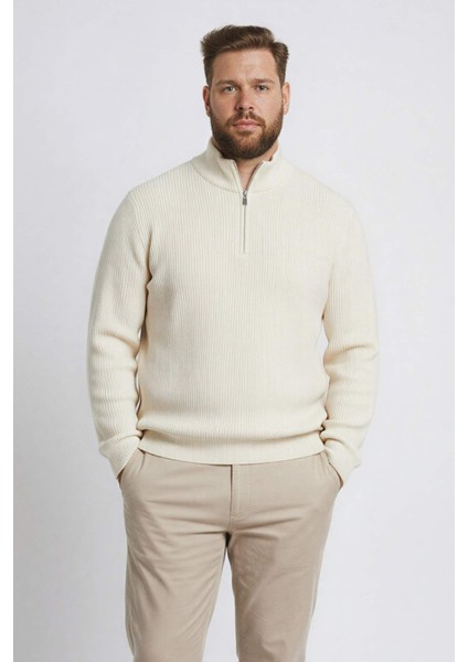 Standart Fit Normal Kesim Bato Yaka Fermuarlı Basic Düz Triko Kazak