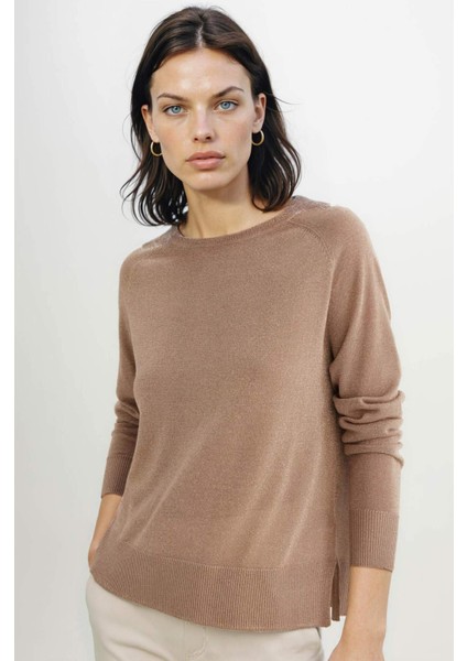 Regular Fit Bisiklet Yaka Simli Basic Düz Triko Kazak C6818AX24WN