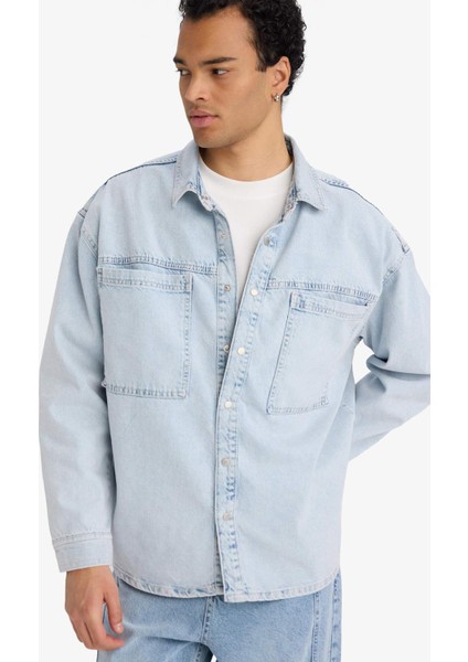 Oversize Geniş Kalıp Jean Uzun Kollu Gömlek F8312AX25AU