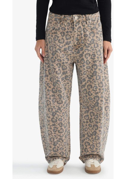 Coool Baggy Fit Leopar Desenli Normal Bel Gabardin Pantolon G2776AX25WN fiyatları
