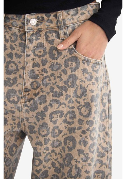 Coool Baggy Fit Leopar Desenli Normal Bel Gabardin Pantolon G2776AX25WN modelleri