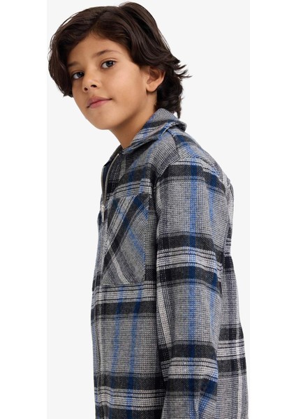 Erkek Çocuk Polo Yaka Ekose Desenli Fermuarlı Flanel Ceket G3295A825WN modelleri