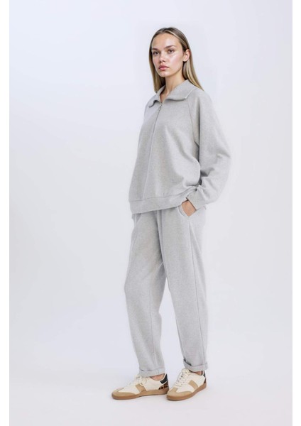 Regular Fit Pantolon Beli Lastikli Basic Düz Bağcıklı Cepli Paça Katlamalı Uzun Boy D9010AX24WN fırsatları