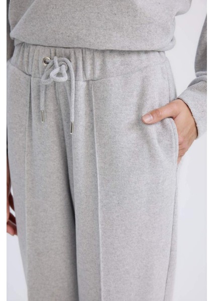 Regular Fit Pantolon Beli Lastikli Basic Düz Bağcıklı Cepli Paça Katlamalı Uzun Boy D9010AX24WN