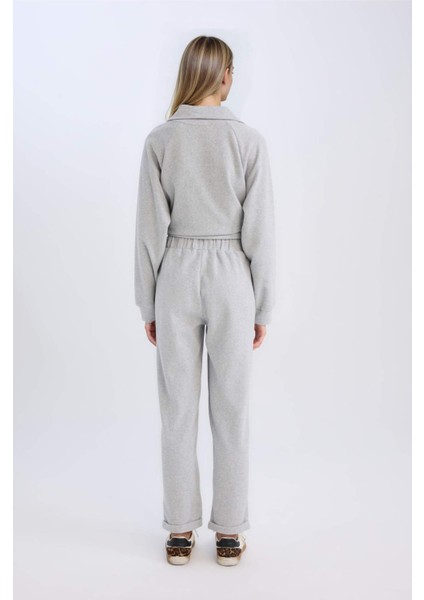 Regular Fit Pantolon Beli Lastikli Basic Düz Bağcıklı Cepli Paça Katlamalı Uzun Boy D9010AX24WN