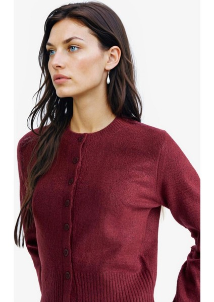 Slim Fit Dar Kesim Bisiklet Yaka Düğmeli Triko Hırka E8236AX25WN