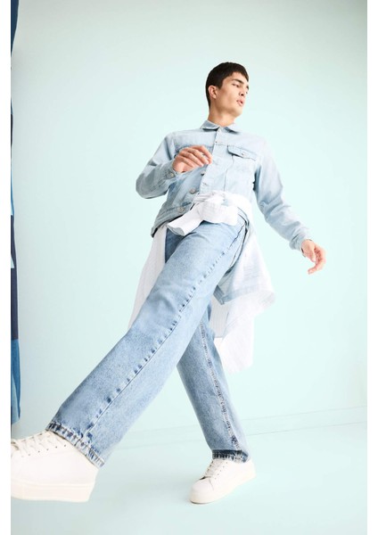 %100 Pamuk Baggy Fit Normal Bel Geniş Paça Jean Pantolon E8421AX25AU