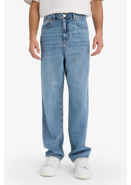 %100 Pamuk Baggy Fit Normal Bel Geniş Paça Jean Pantolon E8421AX25AU fırsatları