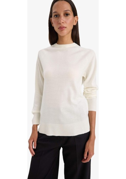 Relax Fit Bisiklet Yaka Basic Düz Triko Kazak I6913AZ25WN modelleri