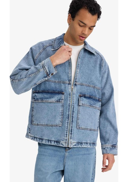 Relax Fit Fermuarlı Denim Ceket F0097AX25AU modelleri