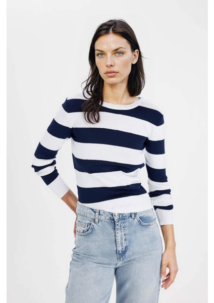 Regular Fit Bisiklet Yaka Çizgili Triko Kazak W0052AZ24AU modelleri