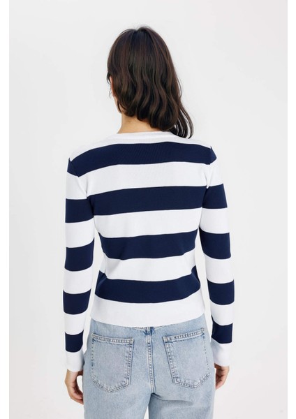 Regular Fit Bisiklet Yaka Çizgili Triko Kazak W0052AZ24AU indirimleri