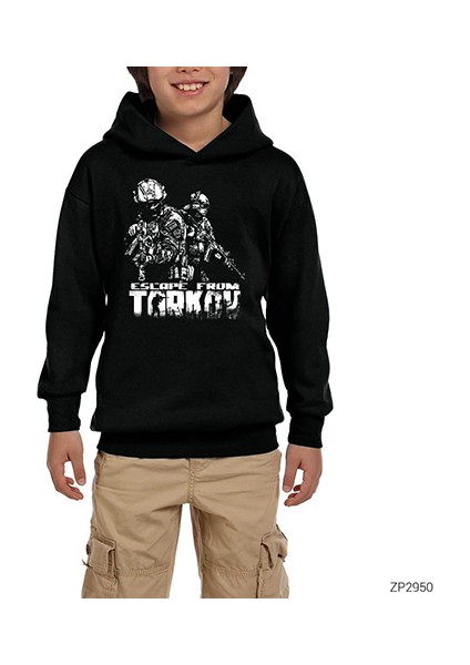 Escape F. Tarkov Bear Team Siyah Çocuk Kapşonlu Sweatshirt