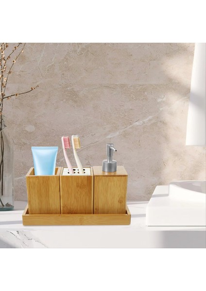 1 Set Bambu Banyo Aksesuarları Set Yıkanabilir Banyo Kiti Diş Fırçası Tutucu Sabun Dağıtıcı Şampuan Şişeleri (Yurt Dışından) fiyatları