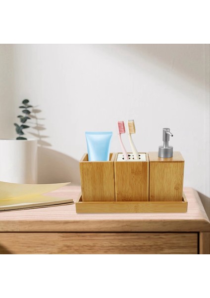 1 Set Bambu Banyo Aksesuarları Set Yıkanabilir Banyo Kiti Diş Fırçası Tutucu Sabun Dağıtıcı Şampuan Şişeleri (Yurt Dışından) modelleri