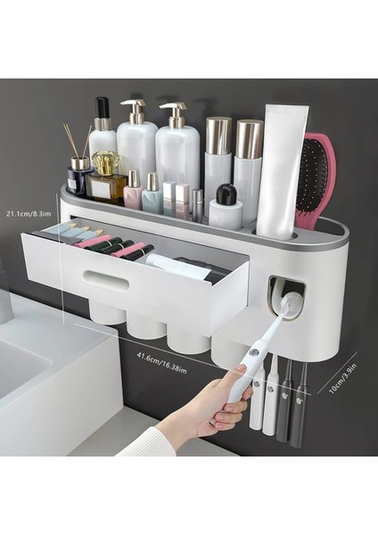 4 Bardak, Büyük Bir Tepsi ve 1 Makyaj Çekmeceli Duvara Monte Diş Fırçası Tutucu. (Yurt Dışından) fiyatları