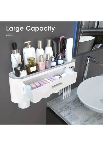 4 Bardak, Büyük Bir Tepsi ve 1 Makyaj Çekmeceli Duvara Monte Diş Fırçası Tutucu. (Yurt Dışından) modelleri