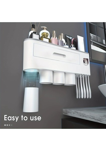 4 Bardak, Büyük Bir Tepsi ve 1 Makyaj Çekmeceli Duvara Monte Diş Fırçası Tutucu. (Yurt Dışından) fırsatları