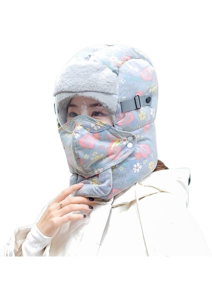 Yeni Lei Feng Şapka Kadın Kış Karikatür Bisiklet Elektrikli Bisiklet Şapkası Kış Rüzgar Geçirmez ve Sıcak Eser Soğuk Koruma Kulak Koruması ve Yüz Koruması Iki Parçalı Set (Yurt Dışından)