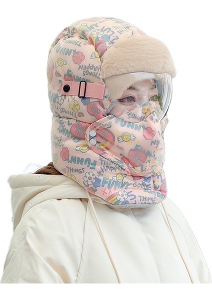 Yeni Lei Feng Şapka Kadın Kış Karikatür Bisiklet Elektrikli Bisiklet Şapkası Kış Rüzgar Geçirmez ve Sıcak Eser Soğuk Koruma Kulak Koruması ve Yüz Koruması Iki Parçalı Set (Yurt Dışından)