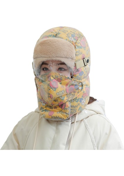 Yeni Lei Feng Şapka Kadın Kış Karikatür Bisiklet Elektrikli Bisiklet Şapkası Kış Rüzgar Geçirmez ve Sıcak Eser Soğuk Koruma Kulak Koruması ve Yüz Koruması Iki Parçalı Set (Yurt Dışından)