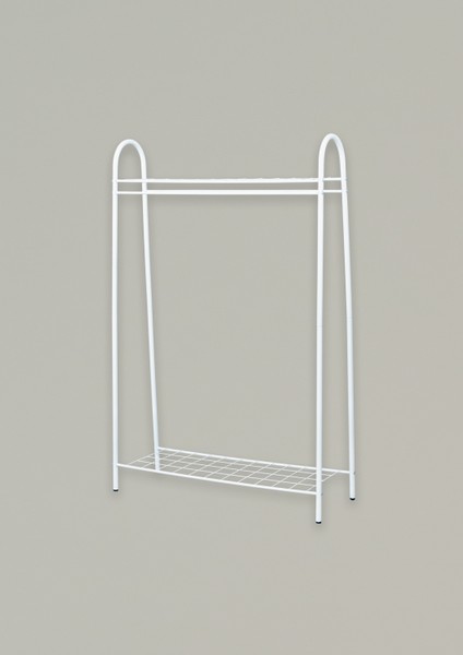 Elite 2 Beyaz Metal Raflı Elbise Askısı Ayaklı Askılık Konfeksiyon Askılık Beyaz