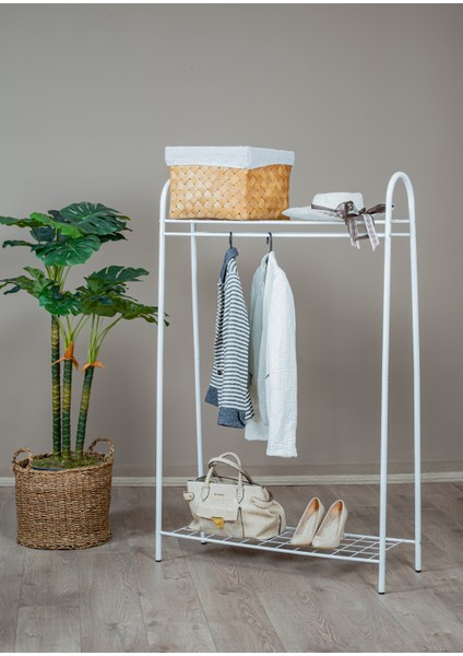 Elite 2 Beyaz Metal Raflı Elbise Askısı Ayaklı Askılık Konfeksiyon Askılık Beyaz modelleri