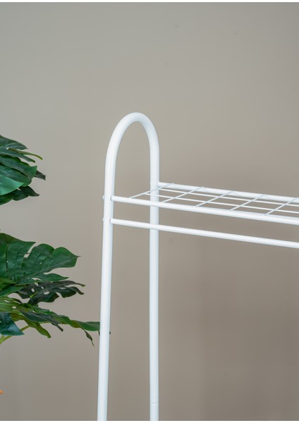 Elite 2 Beyaz Metal Raflı Elbise Askısı Ayaklı Askılık Konfeksiyon Askılık Beyaz