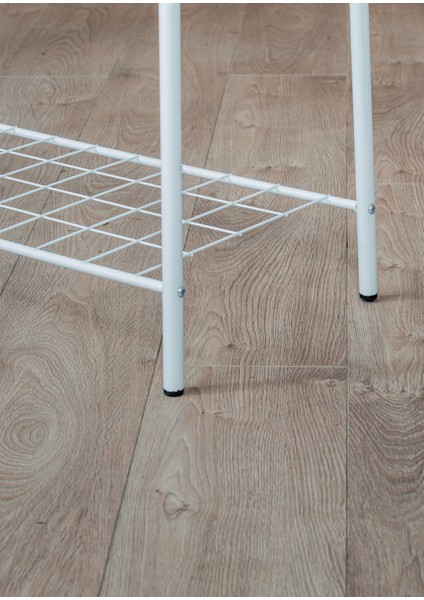 Elite 2 Beyaz Metal Raflı Elbise Askısı Ayaklı Askılık Konfeksiyon Askılık Beyaz