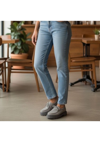 Süet Hakiki Deri Bağcıklı Kalın Desenli Tabanlı Kadın Günlük Casual Ayakkabı