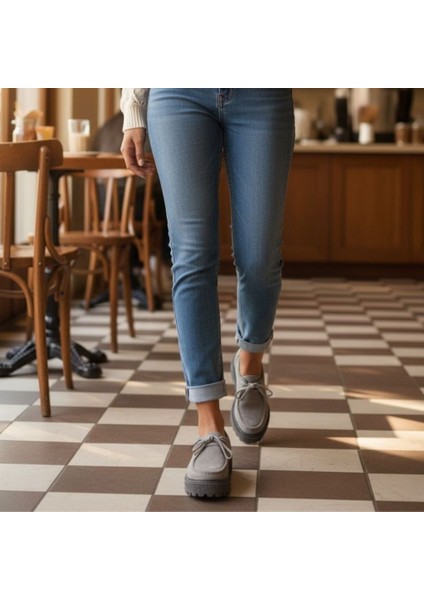 Süet Hakiki Deri Bağcıklı Kalın Desenli Tabanlı Kadın Günlük Casual Ayakkabı fiyatları