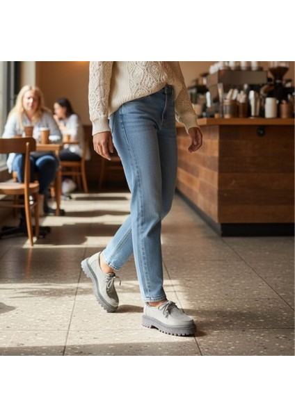 Süet Hakiki Deri Bağcıklı Kalın Desenli Tabanlı Kadın Günlük Casual Ayakkabı fırsatları