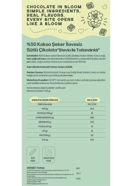 Chocolate In Bloom - Stevia Sütlü Tablet Çikolata (80 Gr) fiyatları