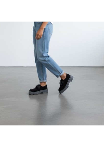 Süet Hakiki Deri Bağcıklı Kalın Desenli Tabanlı Kadın Günlük Casual Ayakkabı