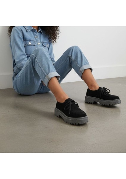 Süet Hakiki Deri Bağcıklı Kalın Desenli Tabanlı Kadın Günlük Casual Ayakkabı fiyatları