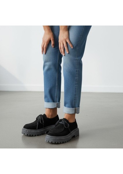 Süet Hakiki Deri Bağcıklı Kalın Desenli Tabanlı Kadın Günlük Casual Ayakkabı fırsatları