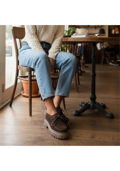 Süet Hakiki Deri Bağcıklı Kalın Desenli Tabanlı Kadın Günlük Casual Ayakkabı modelleri
